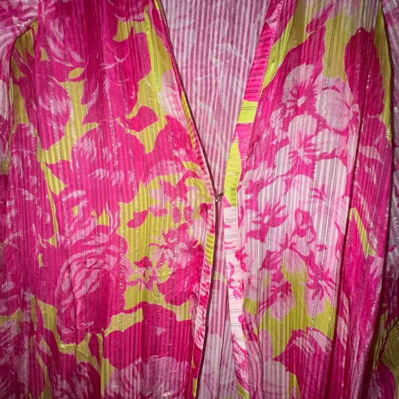 ROCCO SAND ziba coverup kimono neon pink and Green Long floral size XS - Picture 12 of 14